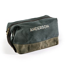 Embroidered Waxed Canvas Toiletry Bag in Slate   - 48523
