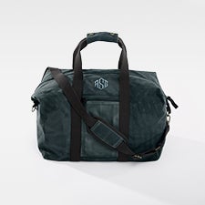 Embroidered Waxed Canvas Weekender Duffle Bag in Slate Blue    - 48525