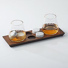 Engraved DOF Whiskey Glass and Stones on Tray Set  - 48551