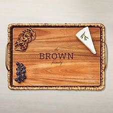 Water Hyacinth Rectangle Tray With Personalized Acacia Board - 48593D