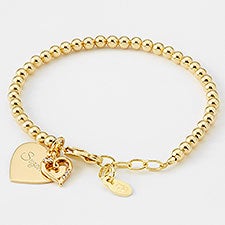 Engraved Kids Gold & Sterling Silver Beaded Heart Bracelet     - 49611