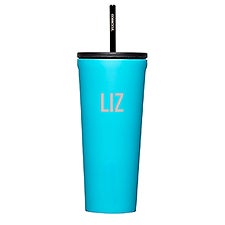 Engraved Corkcicle Monogram 24oz Cold Cup with Straw in Capri Blue   - 50229