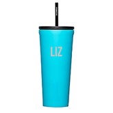 Engraved Corkcicle Monogram 24oz Cold Cup with Straw in Capri Blue   - 50229