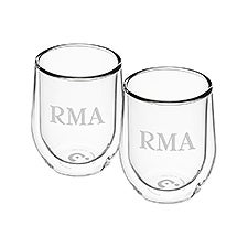 Etched Corkcicle Monogram Double Walled Stemless Glass Set - 50255