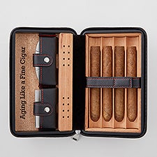 Engraved Leather and Cedar Cigar Humidor Case - 50425