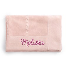 Embroidered Cotton Knit Receiving Blanket in Pink - 50639