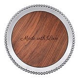 Engraved Mariposa Pearled Round Cheese Board with Dark Wood Insert    - 50657