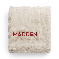 Embroidered Patterned Faux Fur Throw Blanket in Buff         - 50688