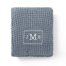 Embroidered Waffle Knit Throw Blanket in Oxford  - 50695