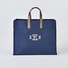 Embroidered Medium Tote in Navy     - 50989