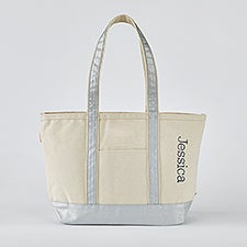 Embroidered Metallic Silver Tote for Kittenish by Jessie James Decker - Side Text  - 51011