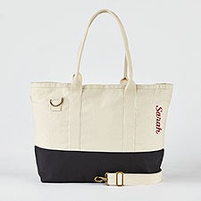 Embroidered Utility Canvas Tote in Natural/Black- Side Text     - 51041