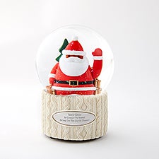 Engraved Waving Santa Snow Globe with Dark Brown Skin Tone    - 51079