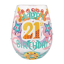 Happy 21st Birthday Stemless Wine Glass   - 51148