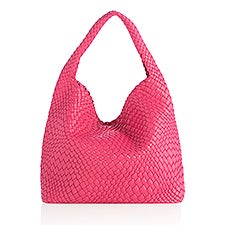 Woven Leather Hobo Bag in Magenta - 51218