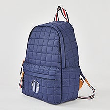 Embroidered Shiraleah Quilted Backpack in Navy   - 51226