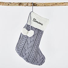 Embroidered Blue Grey Cable Stocking with Fur Cuff   - 51340