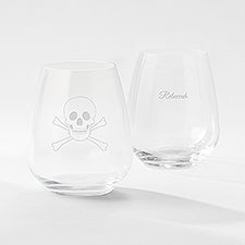 Engraved Skull & Crossbones Atelier Stemless Wine Glass - 51613