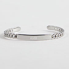 Engraved Silver ID Curb Cuff Bracelet     - 52003