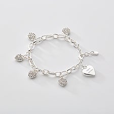 Engraved Silver Pave Heart Charm Bracelet    - 52011