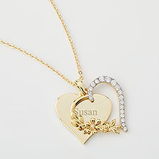 Engraved Gold Floral Heart Swing Necklace    - 52012