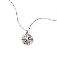 Engraved Stainless Steel Compass Pendant Necklace   - 52024