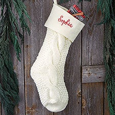 Kittenish Embroidered Cable Knit Stocking in Ivory - 52239