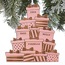 Kittenish Engraved Wood Presents Tower Ornament  - 52250