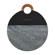 Engraved Round Black Wood and Marble Serving Board  - 52264