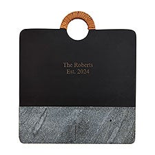 Engraved Square Black Wood and Marble Serving Board   - 52265