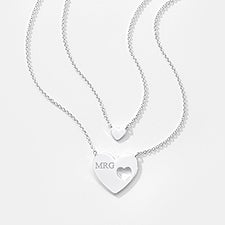 Kittenish Engraved Big & Little Heart Necklace Set     - 52310