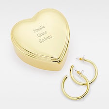 Kittenish Engraved Heart Box and Large Metal Hoop Set  - 52336