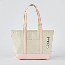 Kittenish Embroidered Metallic Rose Gold Tote - Side Text   - 52356