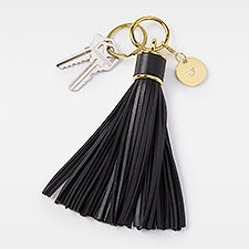 Kittenish Engraved Black Leather Tassel Keychain & Bag Tag   - 52358