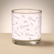 Kittenish Pink Peppermint Glass Candle with Name    - 52366