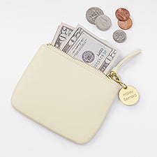 Kittenish Engraved Cream Leather Card & Coin Purse     - 52373