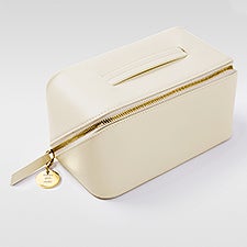 Kittenish Engraved Large Cream Leather Beauty Case    - 52386