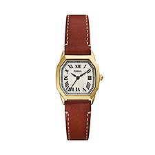 Engraved Fossil Harlow Gold & Brown Leather Watch  - 52446