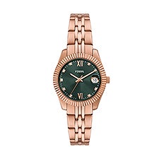 Engraved Fossil Scarlette Rose Gold & Green Watch - 52447