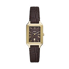 Engraved Fossil Raquel Gold and Brown Croco Leather Watch    - 52448