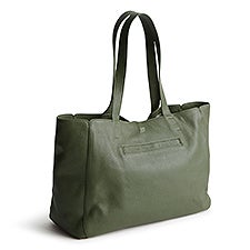 Debossed Vera Bradley Leather Hathaway Tote in Bronze Green   - 52661