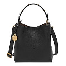 ngraved Fossil Jessie Black Leather Small Bucket Bag   - 52899