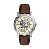 Engraved Fossil Heritage Skeleton Dark Brown Leather Watch   - 52906