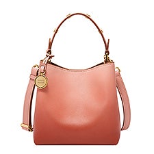 Engraved Fossil Jessie Faded Red Leather Small Bucket Bag   - 52953