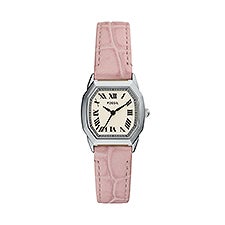 Engraved Fossil Harlow Silver & Pink Leather Watch  - 53366