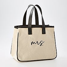 Kittenish "Mrs." Canvas and Leather Mini Tote Bag   - 53459