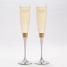 Kittenish Etched Gold Hammered Champagne Flute Set   - 53471