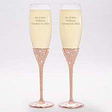 Kittenish Etched Rose Gold Wedding Champagne Flute Set  - 53474