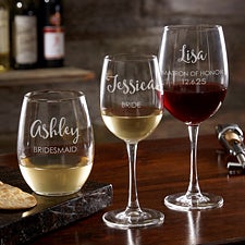 Kittenish Bridal Party Etched Wine Glass Collection     - 53489