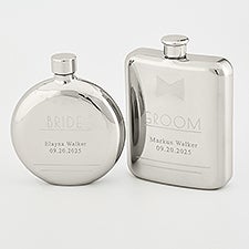 Kittenish Engraved Bride & Groom Flask Set   - 53515